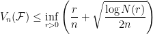 \displaystyle  V_n({\cal F}) \leq \inf_{r>0} \left( \frac{r}{n} + \sqrt{ \frac{\log N(r)}{2n}}\right) 