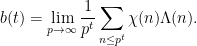 \displaystyle  b(t) = \lim_{p \rightarrow \infty} \frac{1}{p^t} \sum_{n \leq p^t} \chi(n) \Lambda(n).