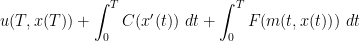 \displaystyle  u(T, x(T)) + \int_0^T C(x'(t))\ dt + \int_0^T F(m(t,x(t)))\ dt
