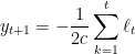 \displaystyle  y_{t+1} = - \frac 1{2c} \sum_{k=1}^t \ell_t 