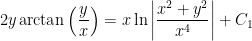 \displaystyle 2y\arctan \left(\dfrac{y}{x}\right)=x\ln \left|\dfrac{x^{2}+y^{2}}{x^{4}}\right|+C_{1}
