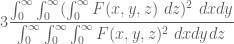 \displaystyle 3 \frac{\int_0^\infty \int_0^\infty (\int_0^\infty F(x,y,z)\ dz)^2\ dx dy}{\int_0^\infty \int_0^\infty \int_0^\infty F(x,y,z)^2\ dx dy dz}