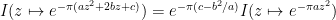 \displaystyle I( z \mapsto e^{-\pi (az^2 + 2bz + c) } ) = e^{-\pi (c-b^2/a)} I( z \mapsto e^{-\pi a z^2} )