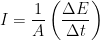 \displaystyle I=\frac{1}{A}\left( \frac{\Delta E}{\Delta t} \right)