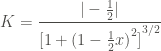 \displaystyle K = \frac{|-\frac{1}{2}|}{{[1 + {(1 - \frac{1}{2} x)}^2]}^{3/2}}