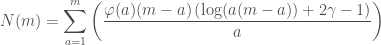 \displaystyle N(m) = \sum_{a =1}^m \bigg(\frac{\varphi(a)(m-a)\left(\log(a(m-a)) + 2\gamma-1\right)}{a} \bigg)