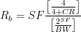 \displaystyle R_b = SF \frac{\big[\frac{4}{4+CR}\big]}{\big[\frac{2^{SF}}{BW}\big]} 