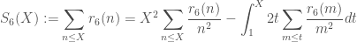 \displaystyle S_6(X):=\sum_{n \leq X} r_6(n) = X^2 \sum_{n \leq X} \frac{r_6(n)}{n^2} - \int_1^X 2t\sum_{m \leq t} \frac{r_6(m)}{m^2} dt