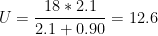 \displaystyle U=\frac{18*2.1}{2.1+0.90}=12.6
