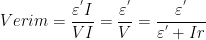 \displaystyle Verim=\frac{{{\varepsilon }^{'}}I}{VI}=\frac{{{\varepsilon }^{'}}}{V}=\frac{{{\varepsilon }^{'}}}{{{\varepsilon }^{'}}+Ir}