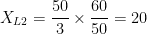 \displaystyle X_{L2}=\frac{50}{3}\times\frac{60}{50}=20