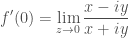 \displaystyle f'(0)=\lim_{z\to 0}\frac{x-iy}{x+iy}