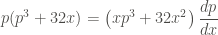 \displaystyle p(p^3 + 32x) = \left(x p^3 + 32 x^2 \right) \frac{dp}{dx}