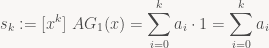 \displaystyle s_k := [x^k]\ A G_1(x) = \sum_{i=0}^k a_i \cdot 1 = \sum_{i=0}^k a_i