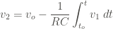\displaystyle v_2 = v_o - \frac{1}{RC} \int_{t_o}^{t}{v_1 \ dt}