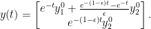 \displaystyle y(t) = \begin{bmatrix} e^{-t}y^{0}_{1} + \tfrac{e^{-(1-\epsilon)t} - e^{-t}}{\epsilon}y^{0}_{2}\\ e^{-(1-\epsilon)t}y^{0}_{2} \end{bmatrix}. 