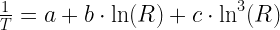 \frac{1}{T}=a+b\cdot \ln (R)+c\cdot {{\ln }^{3}}(R)