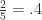 \frac{2}{5} = .4