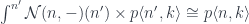 \int^{n'} \mathcal N(n, -) (n') \times p\langle n', k \rangle \cong  p \langle n, k \rangle 