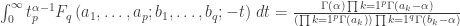 \int_0^{\infty } t^{\alpha -1} _pF_q \left(a_1,\ldots ,a_p;b_1,\ldots ,b_q;-t\right) \, dt=\frac{\Gamma (\alpha ) \prod {k=1}^p \Gamma \left(a_k-\alpha \right)}{\left(\prod {k=1}^p \Gamma \left(a_k\right)\right) \prod {k=1}^q \Gamma \left(b_k-\alpha \right)}