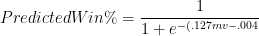 \large{PredictedWin\% = \dfrac{1}{1+e^{-(.127mv-.004}}}