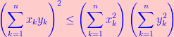 \left( \displaystyle\sum_{k=1}^{n}x_{k}y_{k}\right) ^2\leq\left( \displaystyle\sum_{k=1}^{n}x_{k}^2\right)\left( \displaystyle\sum_{k=1}^{n}y_{k}^2\right) 