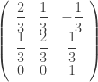 \left ( \begin{array}{c c c} \dfrac{2}{3} & \dfrac{1}{3} & - \dfrac{1}{3} \\ \dfrac{1}{3} & \dfrac{2}{3} & \dfrac{1}{3} \\ 0 & 0 & 1 \end{array} \right ) 