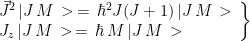 \left. \begin{array}{l} \vec{J}^2 \, |J\, M\, > \,=\,\hbar^2J(J+1) \, |J\, M\, >\\  J_z \,|J\, M\, > \,=\, \hbar \, M \, |J\, M\, > \end{array} \right\} 