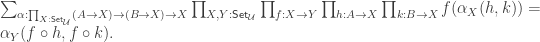 \sum_{\alpha:\prod_{X:\mathsf{Set}_{\mathcal{U}}} (A\to X)\to (B\to X) \to X} \prod_{X,Y:\mathsf{Set}_{\mathcal{U}}} \prod_{f:X\to Y} \prod_{h:A\to X} \prod_{k:B\to X} f(\alpha_X(h,k)) = \alpha_Y(f\circ h, f\circ k).