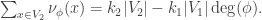 \sum_{x\in V_2}\nu_\phi(x) = k_2|V_2| - k_1|V_1|\deg (\phi).