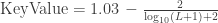 \text{KeyValue}=1.03\, -\frac{2}{\log _{10}(L+1)+2}