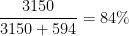 {\displaystyle \frac{3150}{3150+594}=84\%} 