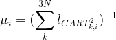 {\mu}_i = ( \displaystyle\sum_k^{3N} l_{CART_{k,i}^2} )^{-1}