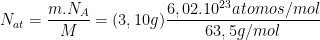 { N_{at}=\dfrac{m.N_{A}}{M}=(3,10g)\dfrac{6,02.10^{23}atomos/mol }{63,5g/mol}}