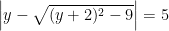  \left| y-\sqrt{(y+2)^{2}-9} \right|=5