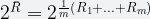 2^{\bar{R}} = 2^{\frac{1}{m}\left(R_1+...+R_m\right)}