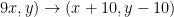 9x, y) \rightarrow (x + 10, y - 10)