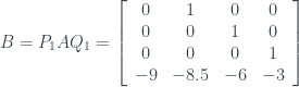 B=P_{1}AQ_{1}= \left[ \begin{array}{cccc} 0 & 1 & 0 & 0 \\ 0 & 0 & 1 & 0 \\ 0 & 0 & 0 & 1\\ -9 & -8.5 & -6 & -3\end{array}\right]
