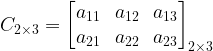 C_{2 \times 3} = \begin{bmatrix} a_{11} & a_{12} & a_{13}\\a_{21} & a_{22} & a_{23}\end{bmatrix}_{2 \times 3}
