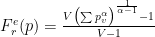 F^{e}_{r}(p) = \frac{V \bigl(\sum p_v^{\alpha}\bigl)^{\frac{1}{\alpha - 1}} - 1}{V - 1}