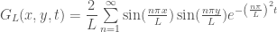 G_L(x, y, t)=\dfrac{2}{L}\sum\limits_{n=1}^\infty\sin(\frac{n\pi x}{L})\sin(\frac{n\pi y}{L})e^{-\left(\frac{n\pi}{L}\right)^2t}
