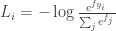 L_i = - \log{\frac{e^{f_{y_i}}}{\sum_j e^{f_j}}}