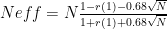 Neff = N\frac{1-r(1)-0.68\sqrt{N}}{1+r(1)+0.68\sqrt{N}} 