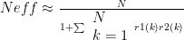 Neff \approx \frac{N}{1+\sum\begin{array}{l} N\\k=1 \end{array}r1(k)r2(k)} 
