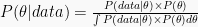 P(\theta | data) = \frac{P(data | \theta) \times P(\theta)}{\int P(data | \theta) \times P(\theta) d\theta} 