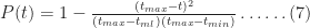 P(t)=1- \frac{(t_{max}-t)^2}{(t_{max}-t_{ml})(t_{max}-t_{min})}\ldots\ldots(7)