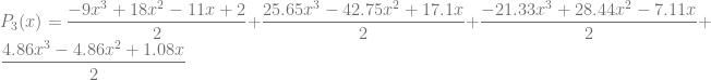 P_3(x) = \dfrac{-9x^3+18x^2-11x+2}{2} + \dfrac{25.65x^3-42.75x^2+17.1x}{2} + \dfrac{-21.33x^3+28.44x^2-7.11x}{2} + \dfrac{4.86x^3-4.86x^2+1.08x}{2}