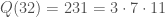 Q(32) = 231 = 3 \cdot 7 \cdot 11