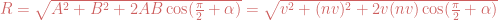 R= \sqrt{A^2+B^2+2AB\cos(\frac{\pi}{2}+\alpha)}=\sqrt{v^2+(nv)^2+2v(nv) \cos(\frac{\pi}{2}+\alpha)}