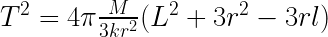 T^2 = 4\pi \frac{M}{3kr^2} (L^2 + 3r^2 -3rl) 